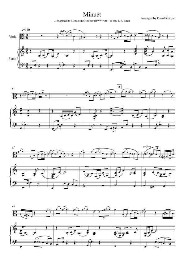 Minuet in G-minor, BWV Anh 115 (viola & piano) (arr. David Kocijan)