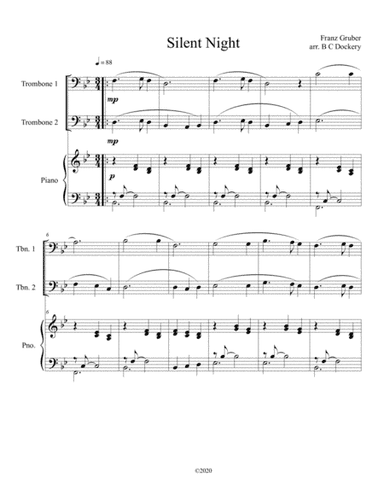 Silent Night (trombone duet) with optional piano accompaniment (arr. B C Dockery)