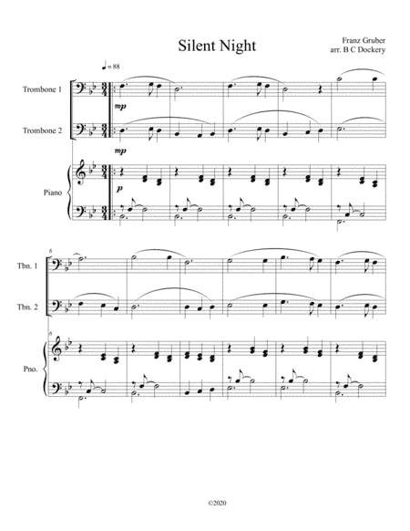 Silent Night (trombone duet) with optional piano accompaniment (arr. B C Dockery)