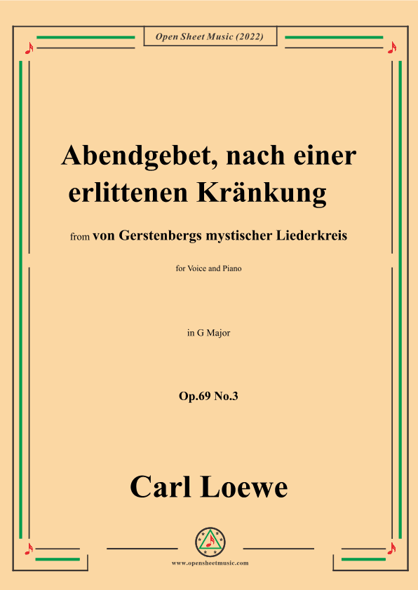 Loewe-Abendgebet,nach einer erlittenen Kränkung,Op.69 No.3,in G Major (arr. OSM Press)