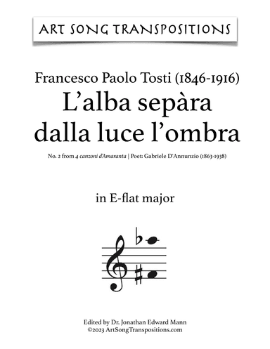 TOSTI: L'alba sepàra dalla luce l'ombra (transposed to E-flat major) (arr. ArtSongTranspositions.com)