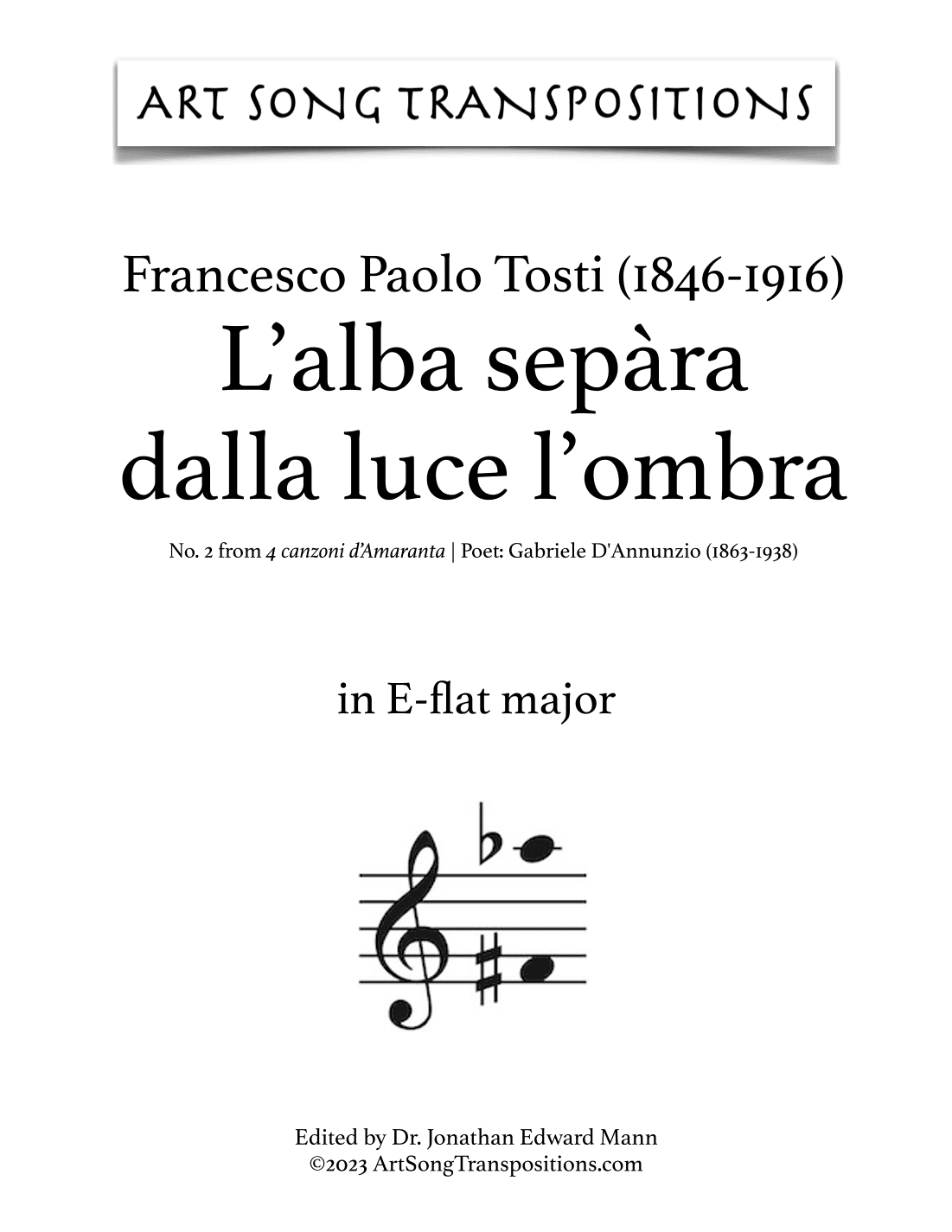 TOSTI: L'alba sepàra dalla luce l'ombra (transposed to E-flat major) (arr. ArtSongTranspositions.com)