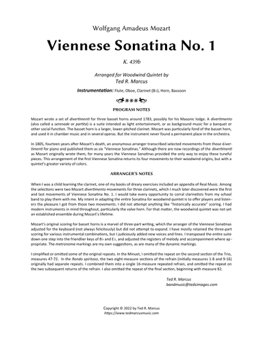 Viennese Sonatina No. 1, K. 439b for Woodwind Quintet (arr. Ted R. Marcus)
