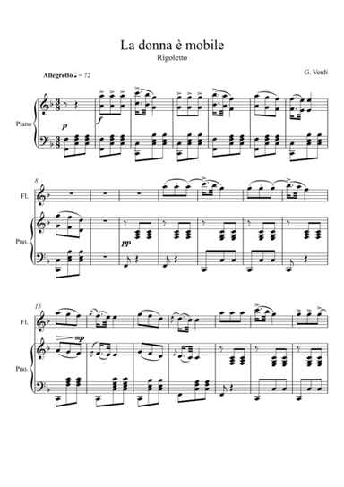 Giuseppe Verdi - La donna e mobile (Rigoletto) Flute Solo - F Key (arr. André Laitano)
