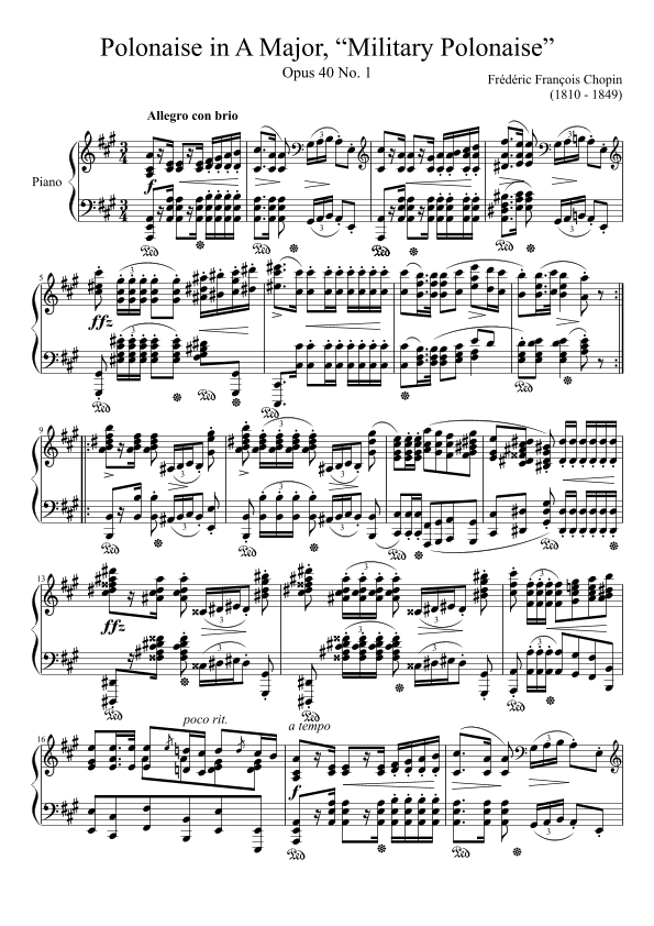 Polonaise Opus 40, No. 1 in A Major (arr. Zachary Corbett)