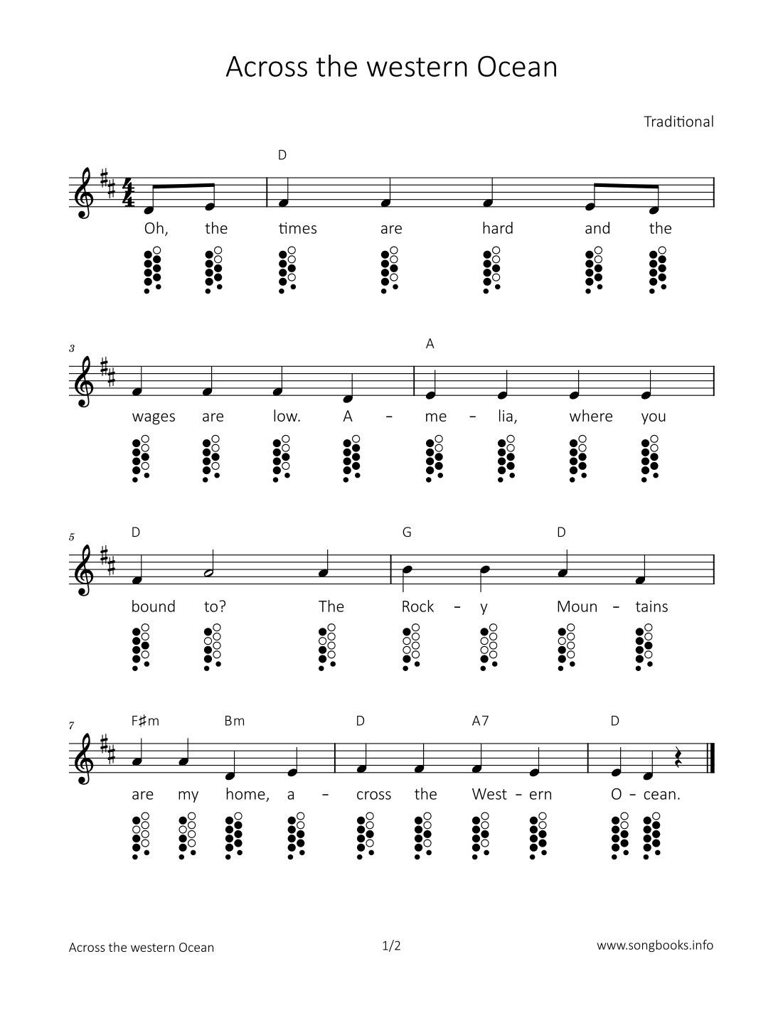 Across the western Ocean (arr. songbooks.info)