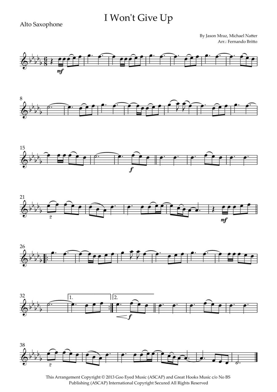 I Won't Give Up (arr. Fernando Britto)