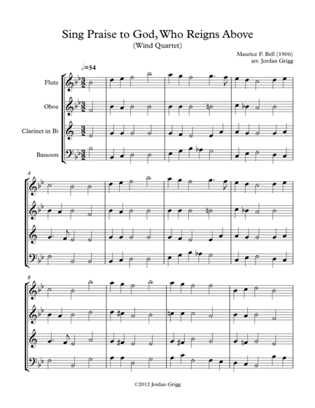 Sing Praise to God, Who Reigns Above (Wind Quartet) (arr. Jordan Grigg)