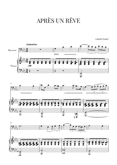 Fauré - Après un Rêve (for Bassoon and Piano) (arr. Cadenza Editions)