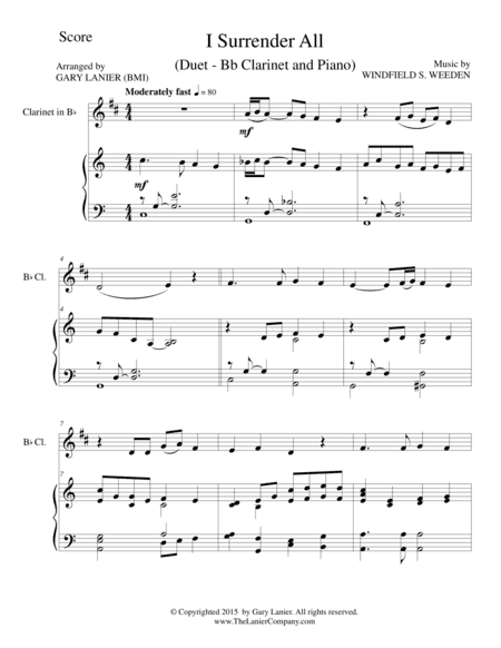 I SURRENDER ALL (Duet – Bb Clarinet and Piano/Score and Parts) (arr. Gary Lanier)