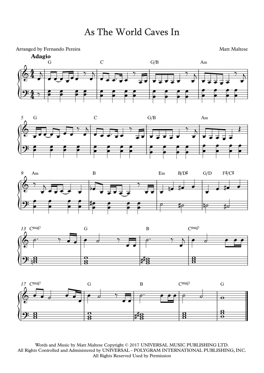 As The World Caves In (arr. Fernando Pereira)