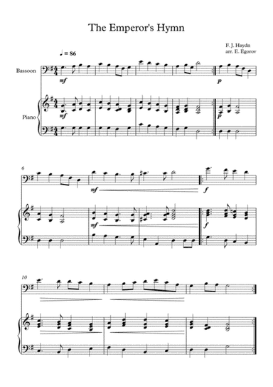 The Emperor's Hymn, Franz Joseph Haydn, For Bassoon & Piano (arr. Eugene Egorov)