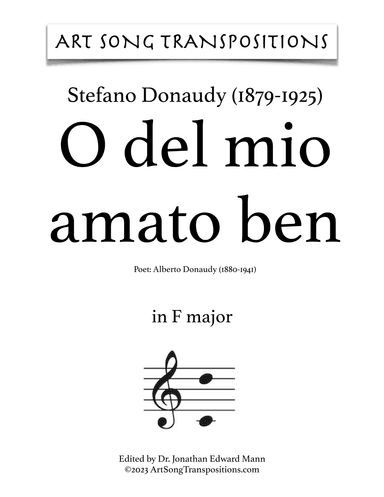 DONAUDY: O del mio amato ben (transposed to F major) (arr. ArtSongTranspositions.com)