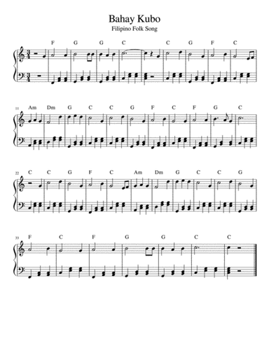 Bahay Kubo (Filipino Folk Song) Easy Piano With Chords (arr. Airom Camua)