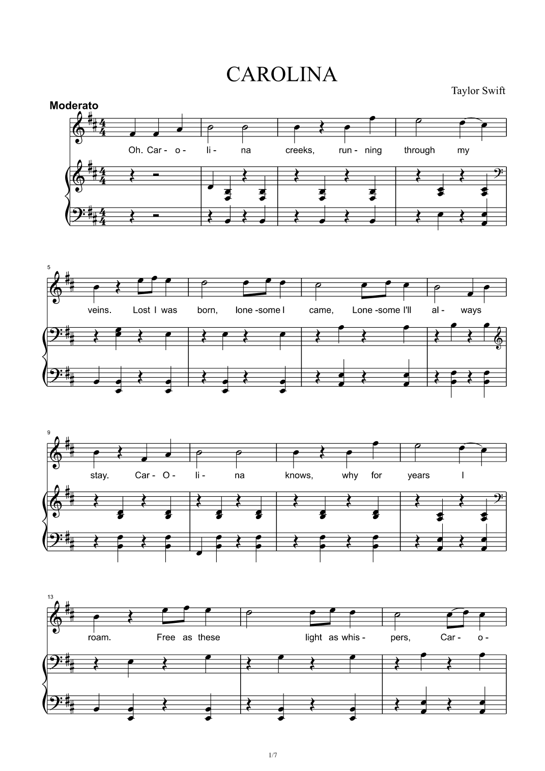Carolina (arr. Taylor Swift)