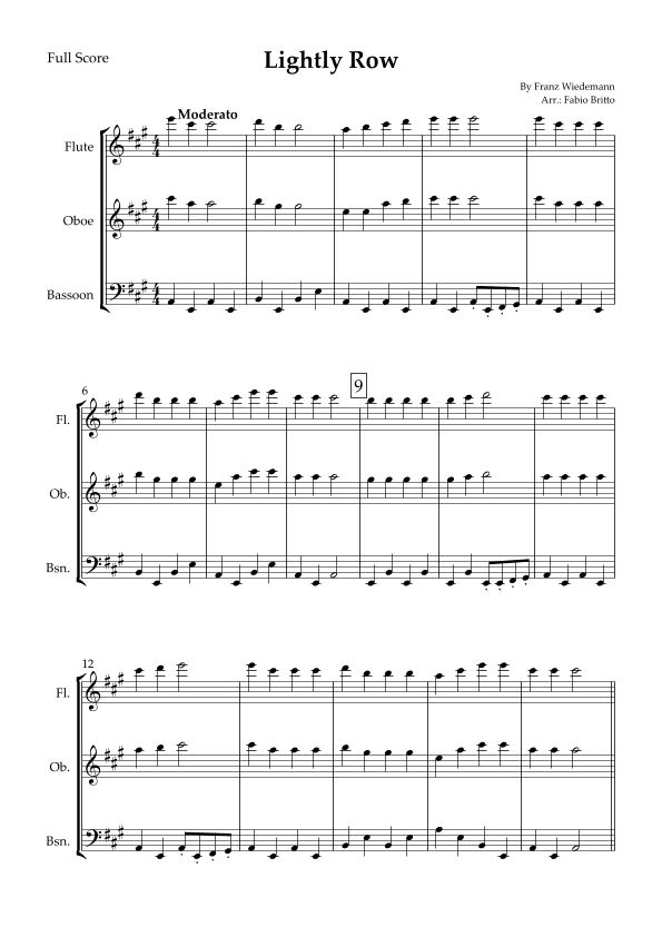Lightly Row for Woodwind Trio (arr. Fabio Britto)