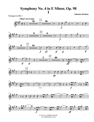Brahms Symphony No. 4, Movement I - Trumpet in Bb 1 (Transposed Part), Op. 98 (arr. Doug Clyde)