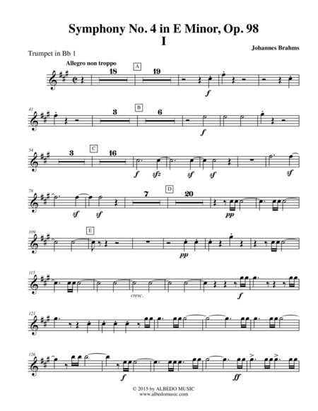Brahms Symphony No. 4, Movement I - Trumpet in Bb 1 (Transposed Part), Op. 98 (arr. Doug Clyde)