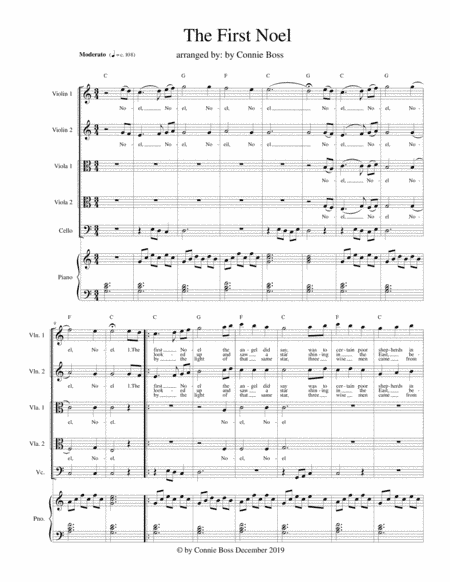 The First Noel - Strings quintet and Piano with parts (arr. Connie Boss)