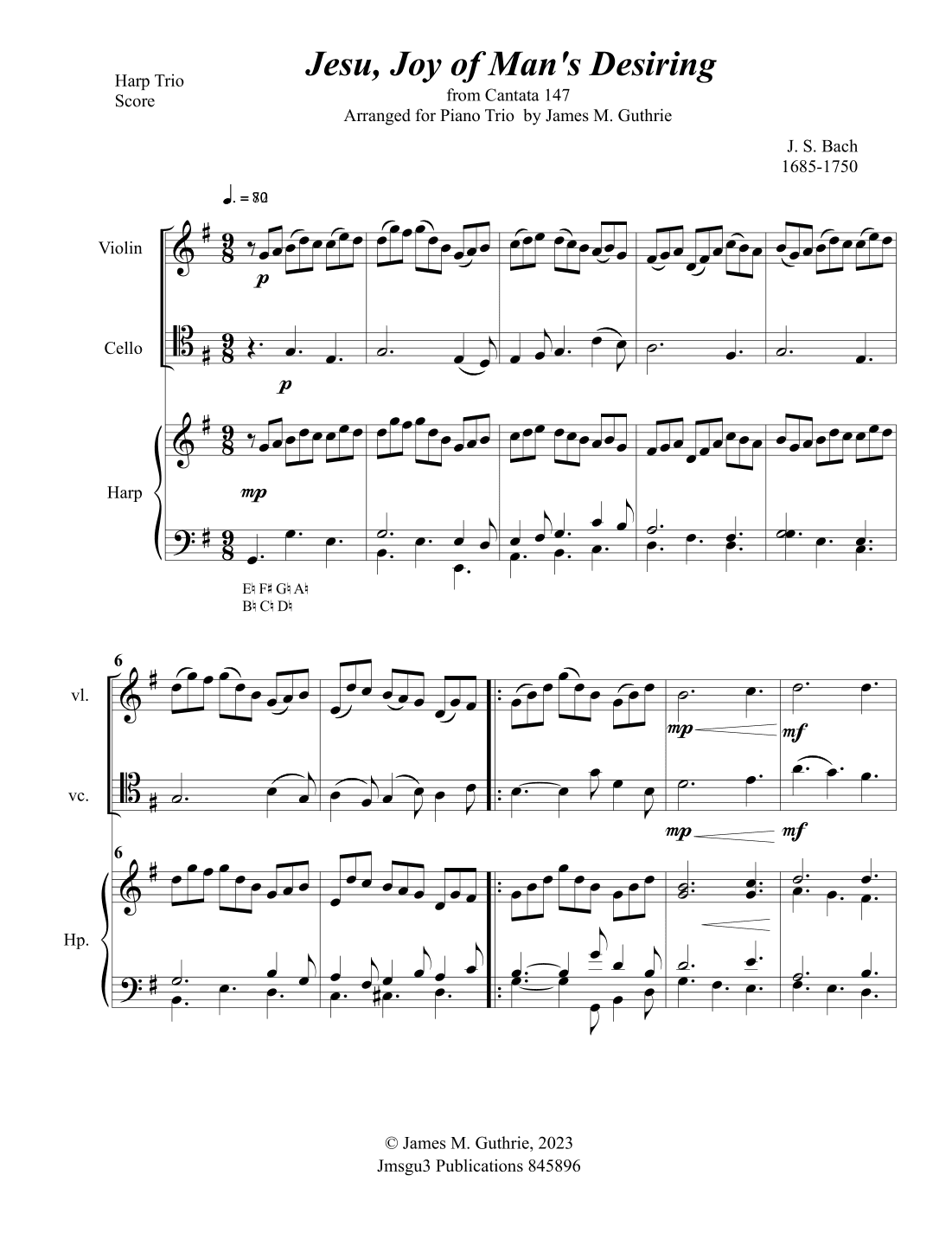 Bach: Jesu Joy of Man's Desiring for Harp Trio (arr. James M. Guthrie, ASCAP)