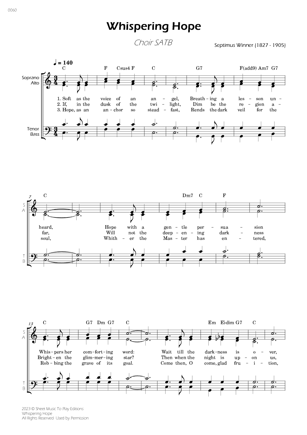 Whispering Hope - Choir SATB - W/Chords (arr. César Madeira)