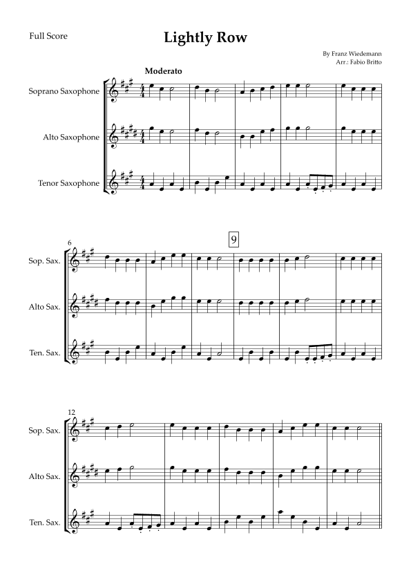 Lightly Row for Saxophone Trio (arr. Fabio Britto)