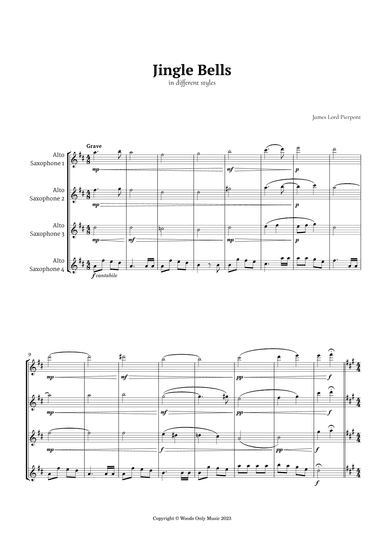 Jingle Bells in Different Styles for Alto Sax Quartet (arr. Ander)