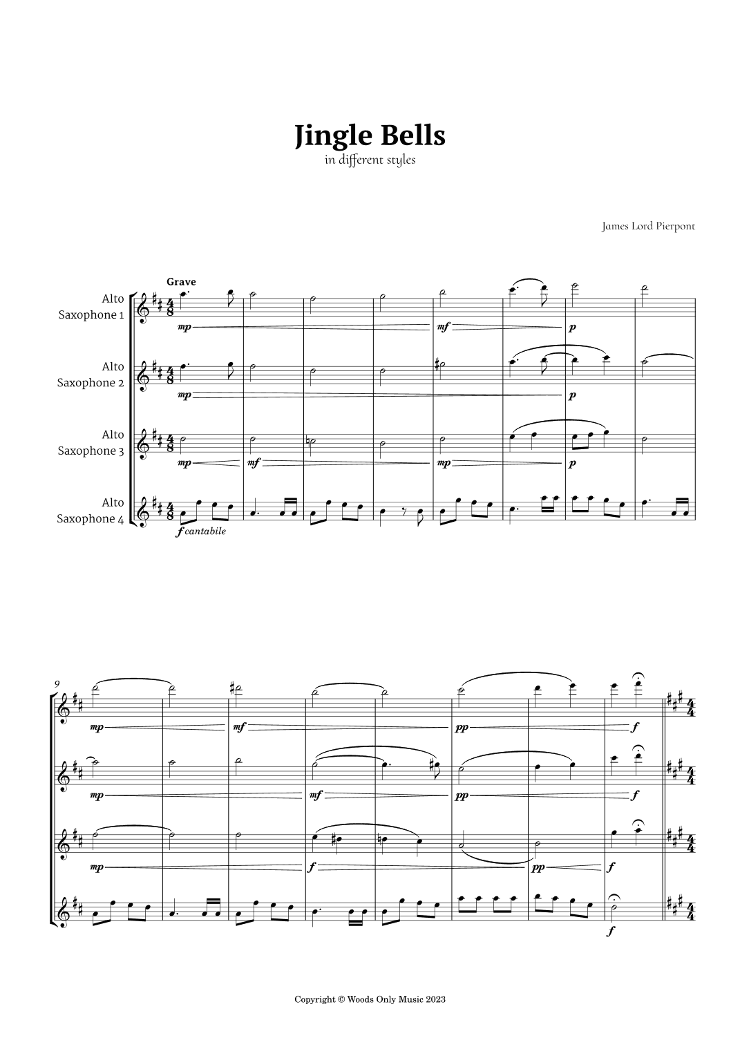 Jingle Bells in Different Styles for Alto Sax Quartet (arr. Ander)