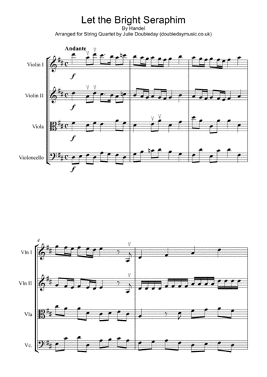 Handel: Let The Bright Seraphim for String Quartet - Score and Parts (arr. Julie Doubleday)