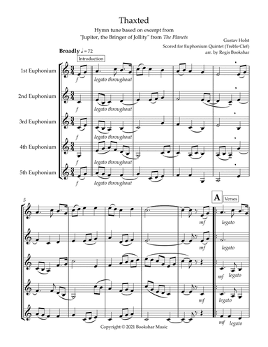 Thaxted (hymn tune based on excerpt from "Jupiter" from The Planets) (Bb) (Euphonium Quintet) (Trebl (arr. Regis Bookshar)