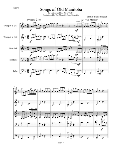 Songs of Old Manitoba ( La Metisse and Red River Valley) (arr. E F Lloyd Hiscock)