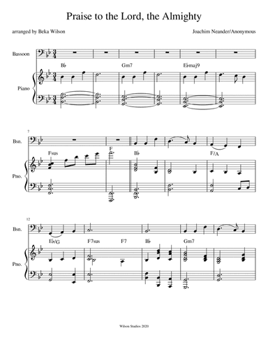Praise to the Lord, the Almighty--advanced bassoon solo (arr. Beka Wilson)