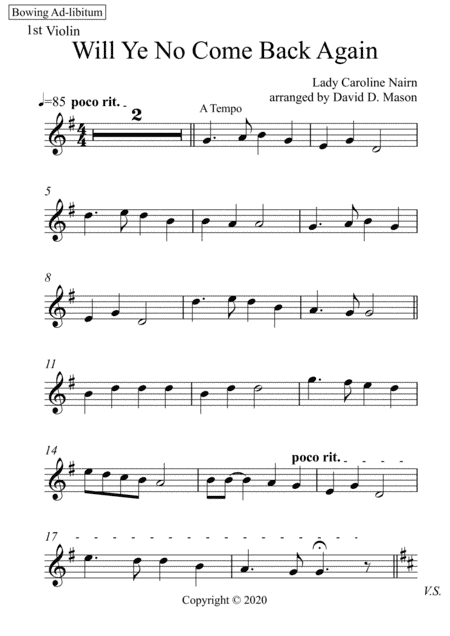 Will Ye No Come Back Again (arr. David D. Mason)