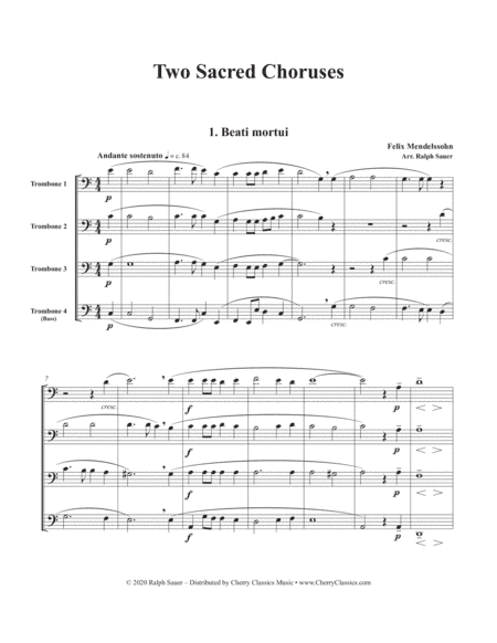 Two Sacred Choruses for Trombone Quartet Ensemble, Op. 115 (arr. Ralph Sauer)