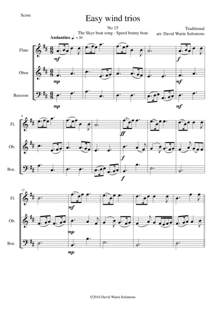 The Skye boat song (Speed bonny boat) for wind trio (flute, oboe, bassoon) (arr. David Warin Solomons)