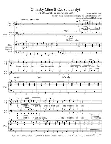 Oh Baby Mine (i Get So Lonely) (arr. Konrad Harley)