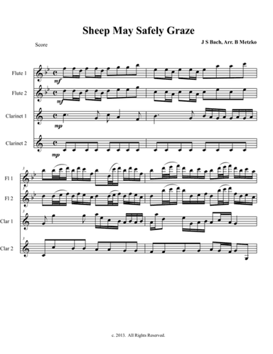 Sheep May Safely Graze for 2 flutes and 2 clarinets (arr. Brandyn Metzko)