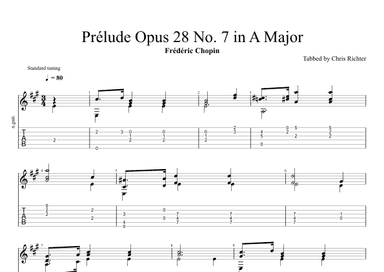 Prélude Opus 28 No. 7 in A Major (Solo Fingerstyle Guitar Tab) (arr. Chris Richter)
