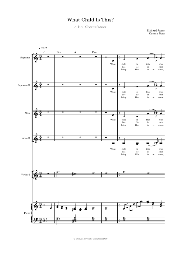 What Child is This - SSAA quartet, violin and piano (arr. Connie Boss)