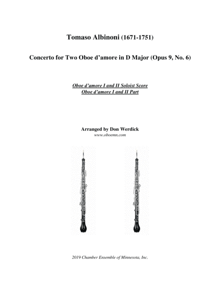 Concerto for Two Oboe d’amore in D Major, Op. 9 No. 6 (arr. Don Werdick (1946 - ))
