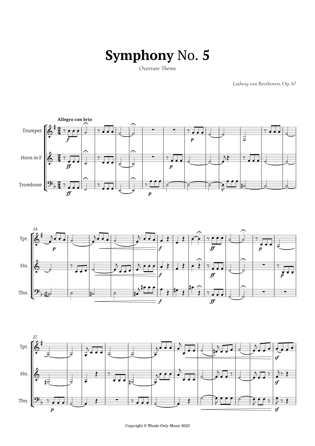 Symphony No. 5 by Beethoven for Brass Trio (arr. Ander)