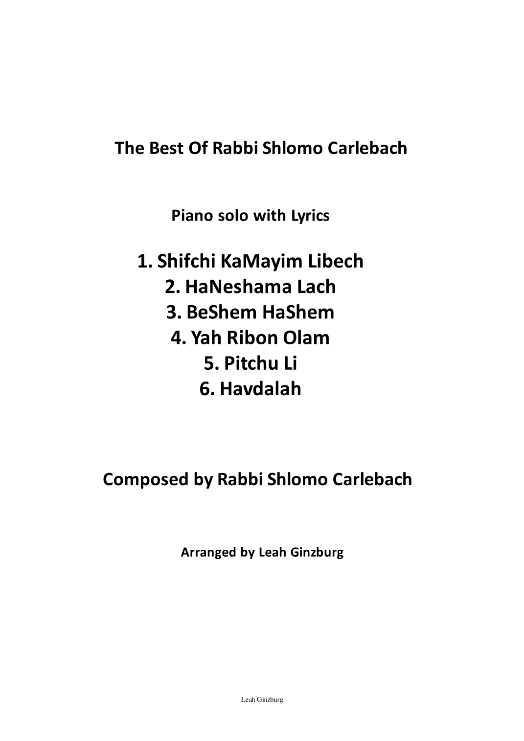 The Best of Carlebach (arr. Leah Ginzburg)