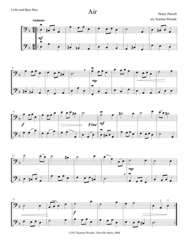 Purcell Air - for Cello and Double Bass (arr. Katrina Wreee)