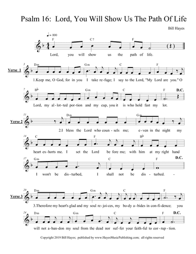 Psalm 16:  Lord, You Will Show Us The Path Of Life - leadsheet