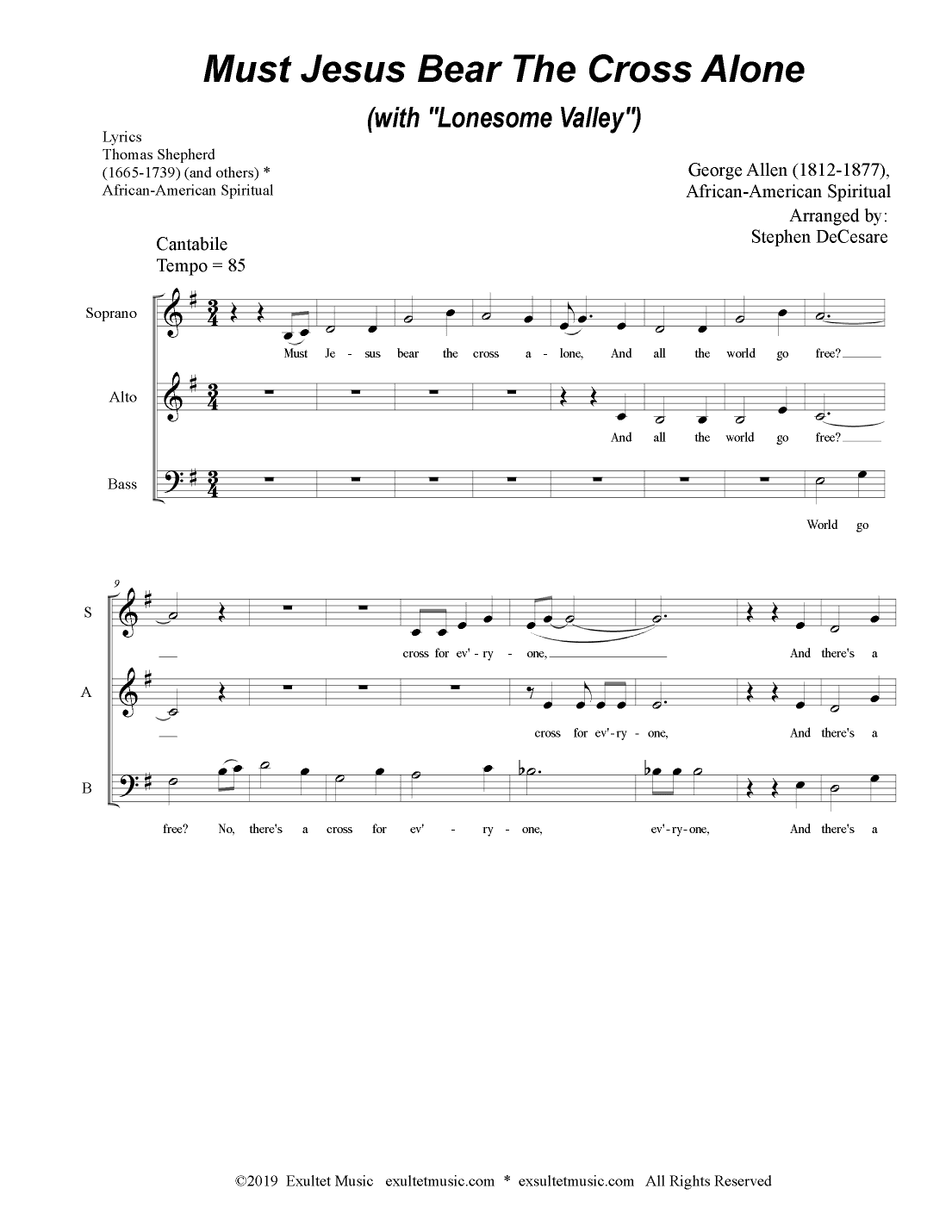 Must Jesus Bear The Cross Alone (with "Lonesome Valley") (SAB) (arr. Stephen DeCesare)
