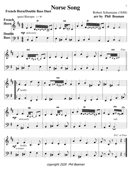 Norse Song-Schumann-french horn-double bass duet (arr. Phil Beaman)