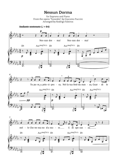 Nessun Dorma (for soprano and piano) (arr. Rodrigo Faleiros)