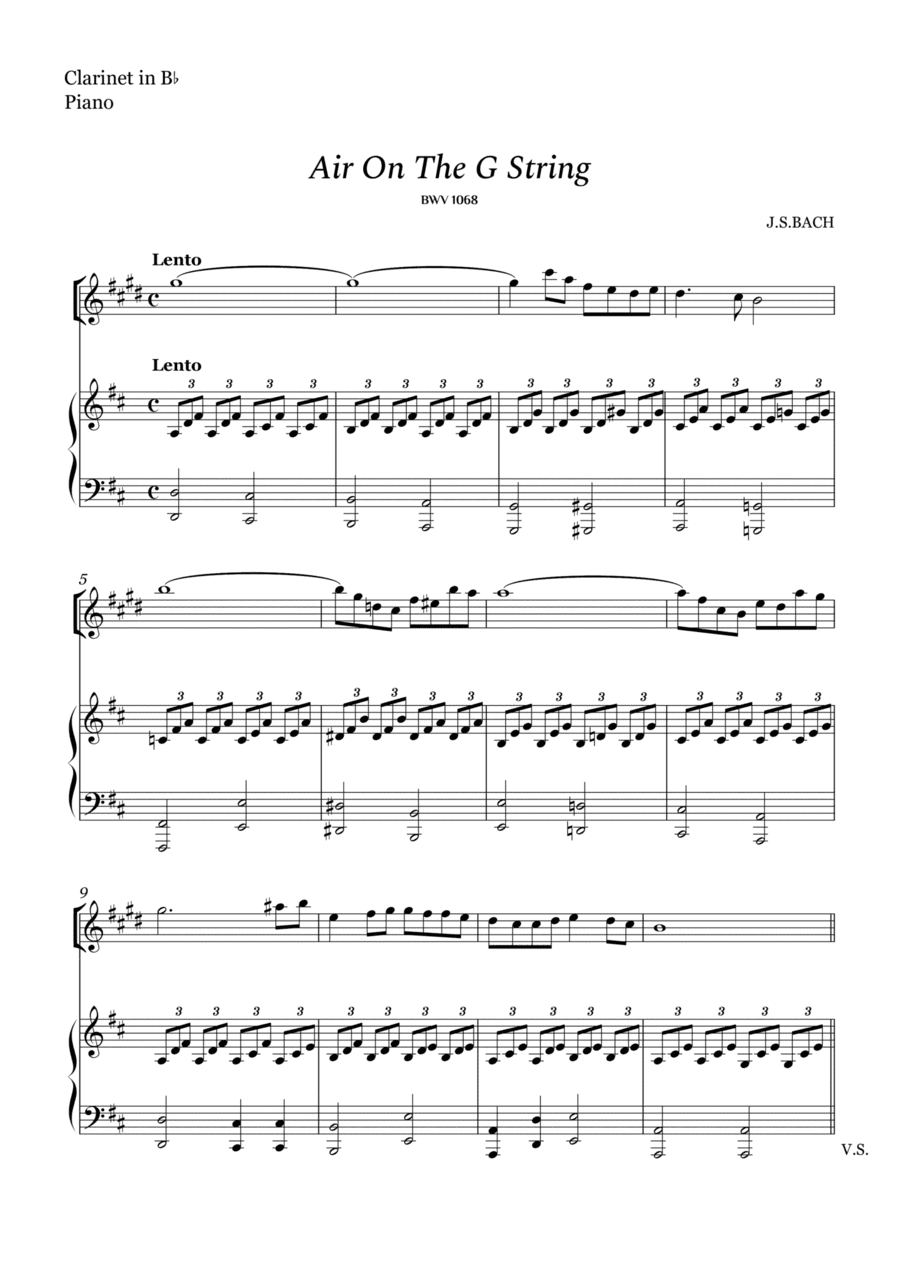 Bach - Air on The G String for Clarinet in Bb and Piano (Easy Arrangement) (arr. Cássio Silva Chaves)