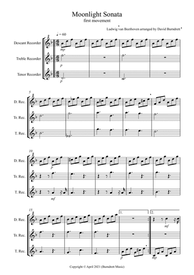 Moonlight Sonata (1st movement) for Recorder Trio (arr. David Burndrett)