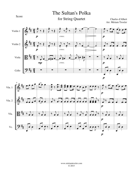 The Sultan's Polka for String Quartet (arr. Miriam Troxler)